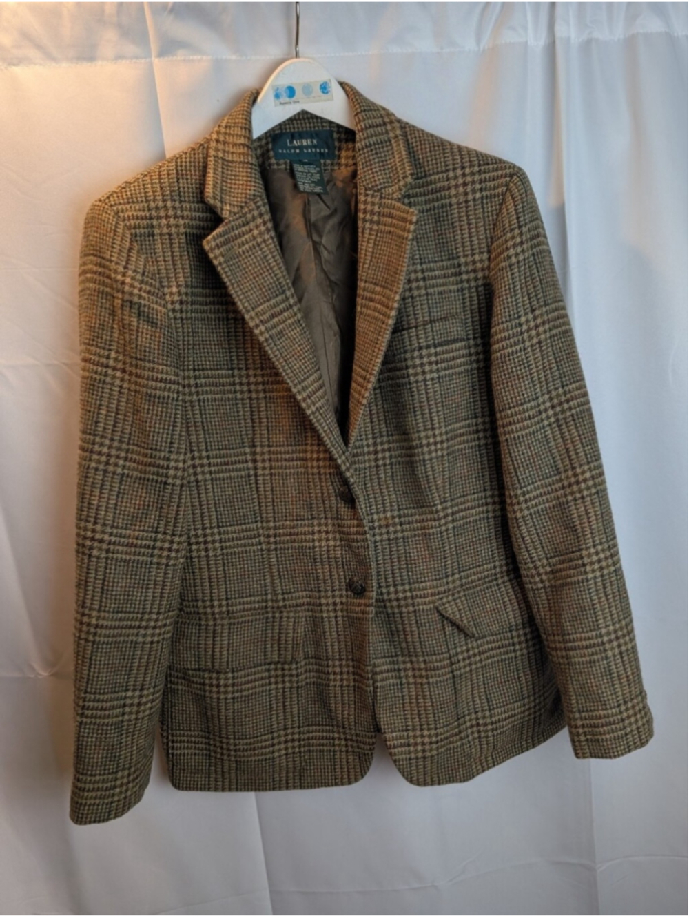 VTG Lauren Ralph Lauren 100% Wool Blazer Women's 10 Plaid Equestrian Horse Butto